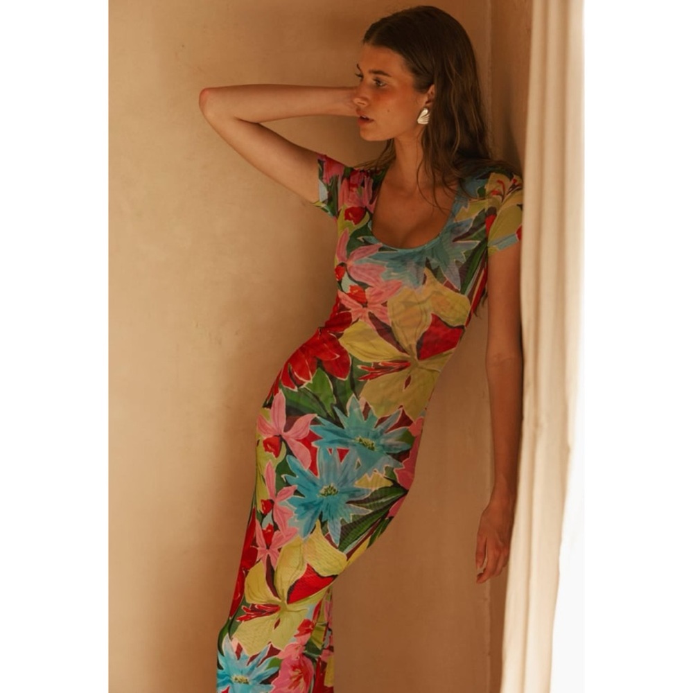 RESA Nari Maxi Dress In Tropicana Floral Mesh Tropical Size Medium - Picture 3 of 15